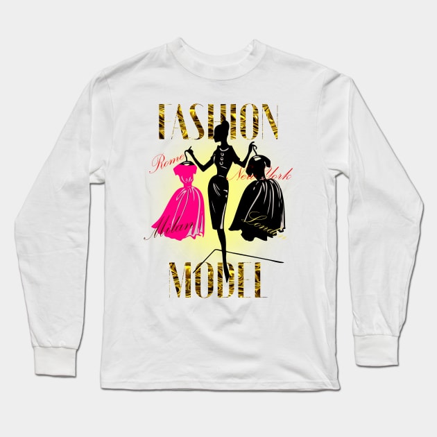 Fashion Model in Rome, New York, Milan, London Long Sleeve T-Shirt by Lighttera